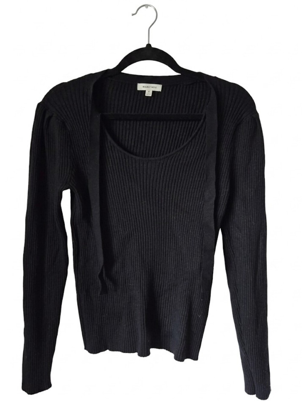 Max Studio Black Ribbed Scoop Neck Top - Women's Medium
